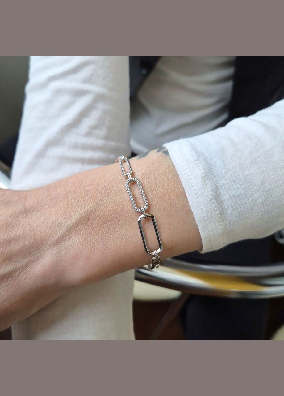 Серебряный браслет на руку 19 см с Белыми камнями серебро 925 пробы Родированное 75251б 6.61г Nobrand (363969198)