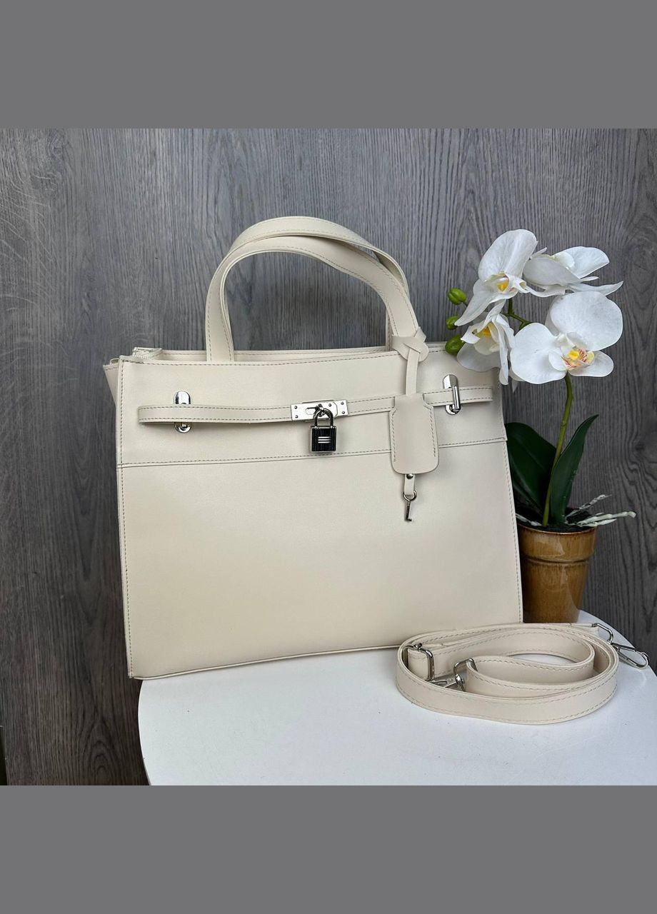 Женская большая сумка с замочком черная эко кожа, сумочка на плечо с декоративным замком No Brand (334729672)