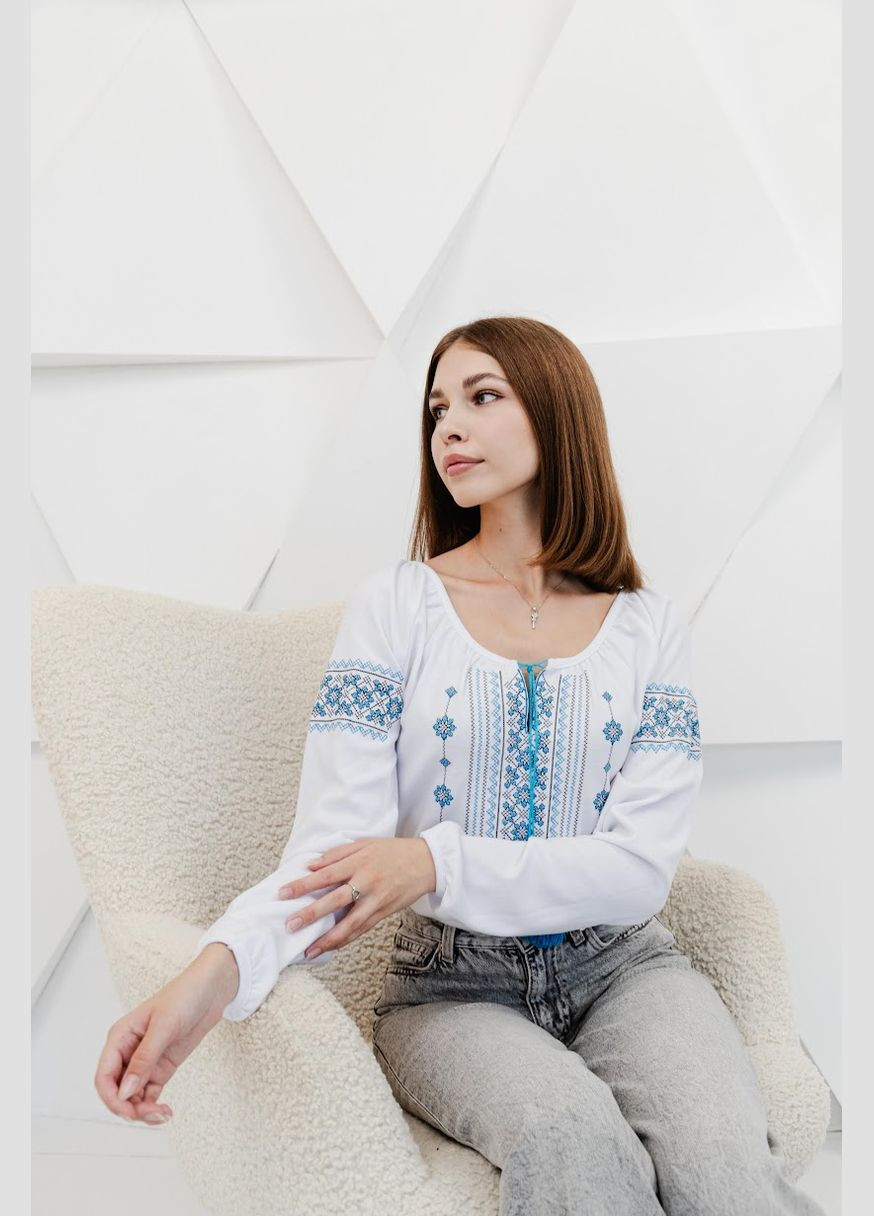 Голубая вышиванка женская hc (h001-8607-038-22) приталенная (300418190)