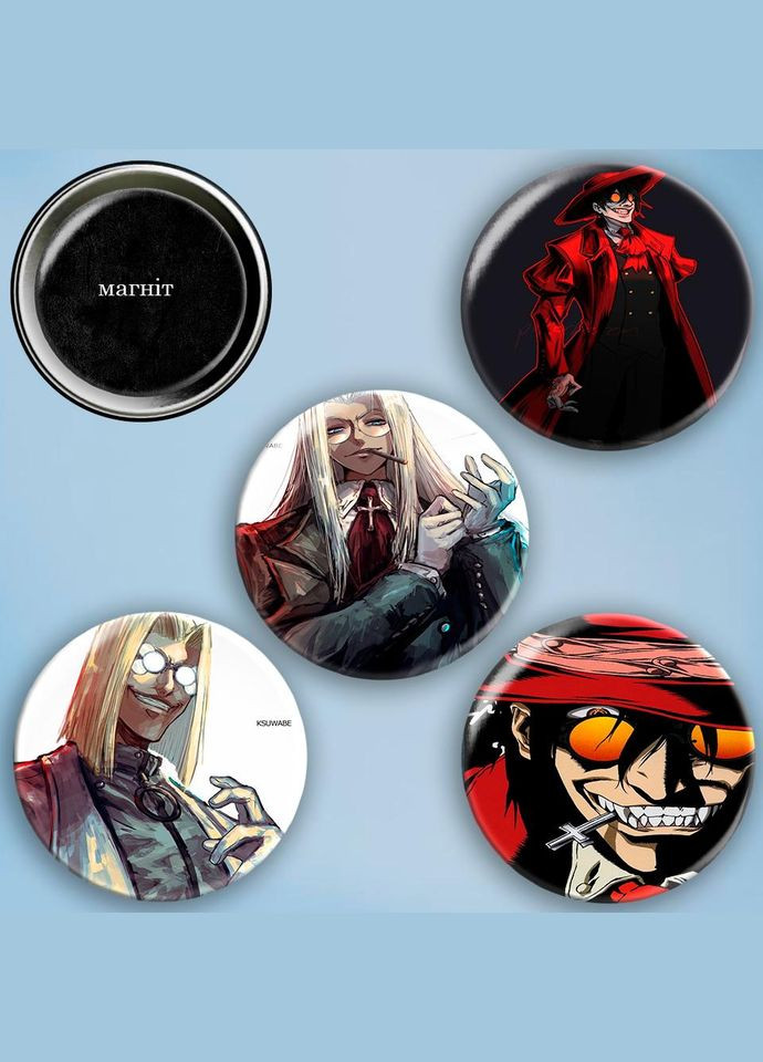 Фотомагниты 4 шт круглые магниты набор Хеллсинг 56 мм #0176 черный No Brand (309160097)