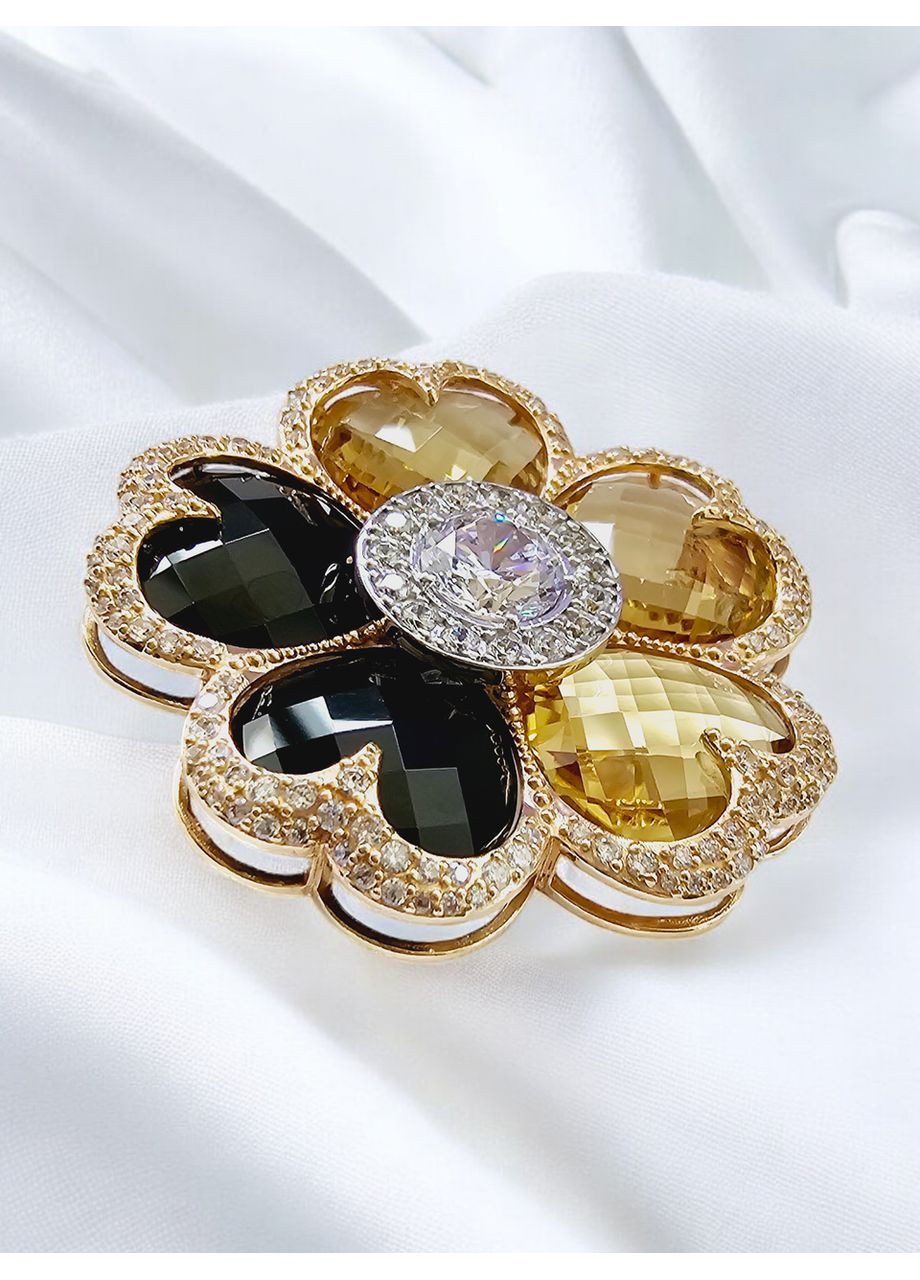 Золота брошка з агатами та цитринами 670047-7бр Tango (354700145)