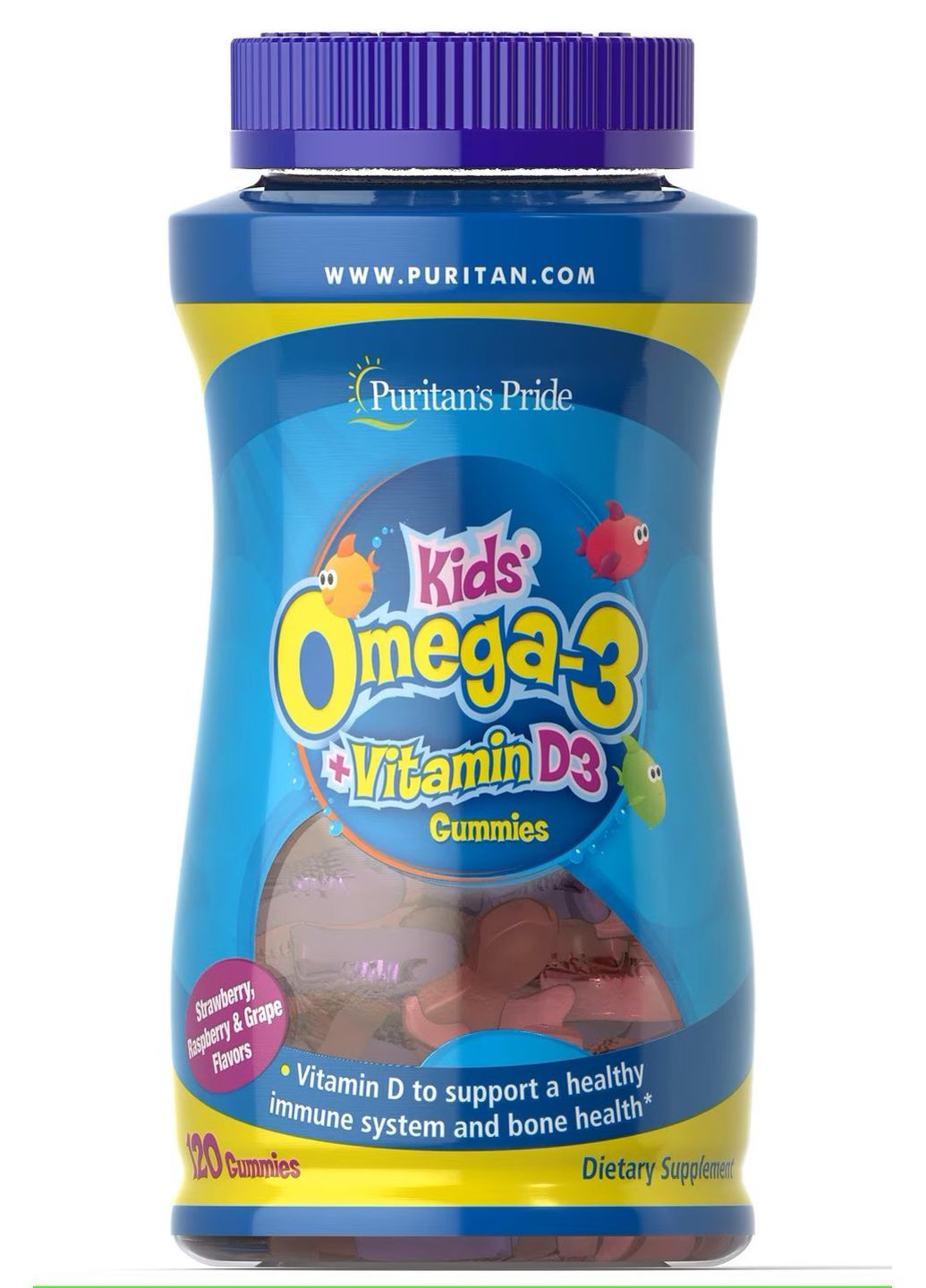 Омега-3 с витамином Д3 для детей Puritan's Pride Children's Omega 3 with D3 Gummies, 120 желейных конфет Puritans Pride (289987338)