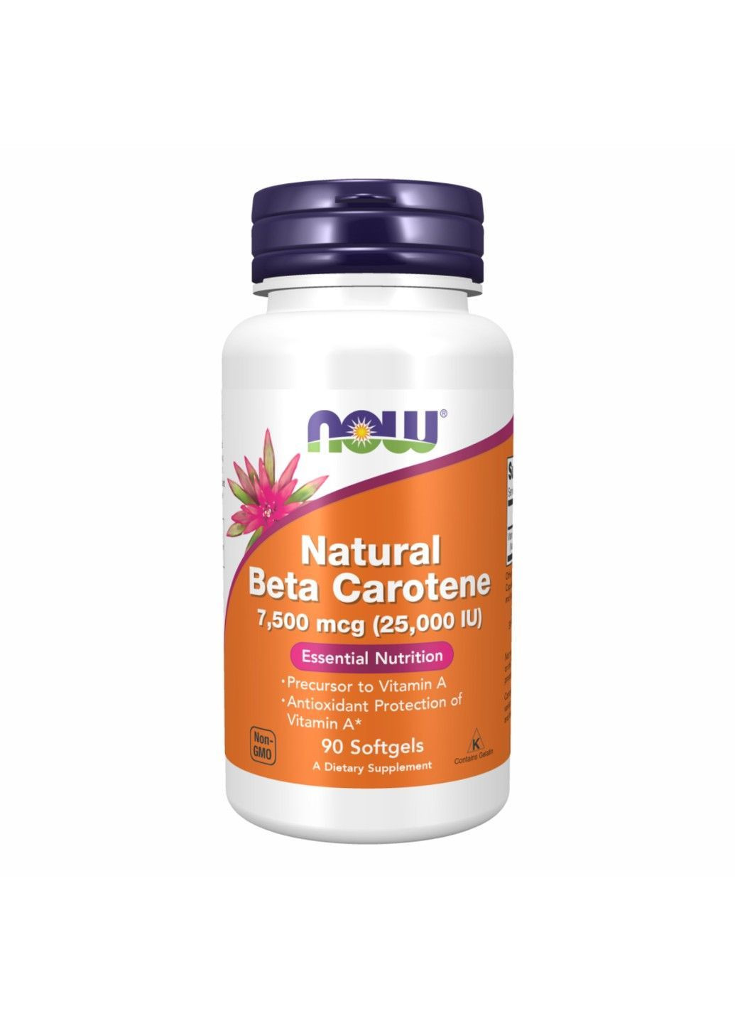 , натуральный бета-каротин, 7500 мкг (25 000 МЕ), 90 капсул Now Foods (364956382)