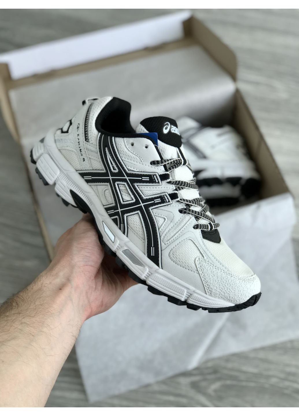 Белые демисезонные кроссовки мужские и женские asics gel kahana 8 white black | асикс гель кахана 8 белые No Brand