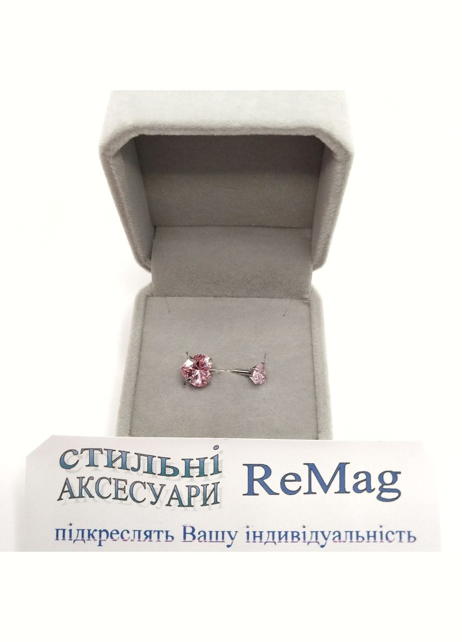 Сережка для пірсингу пупка "Два сердечка рожевий сапфір" навела медична ювелірна сталь у коробочці Spikes (323168518)