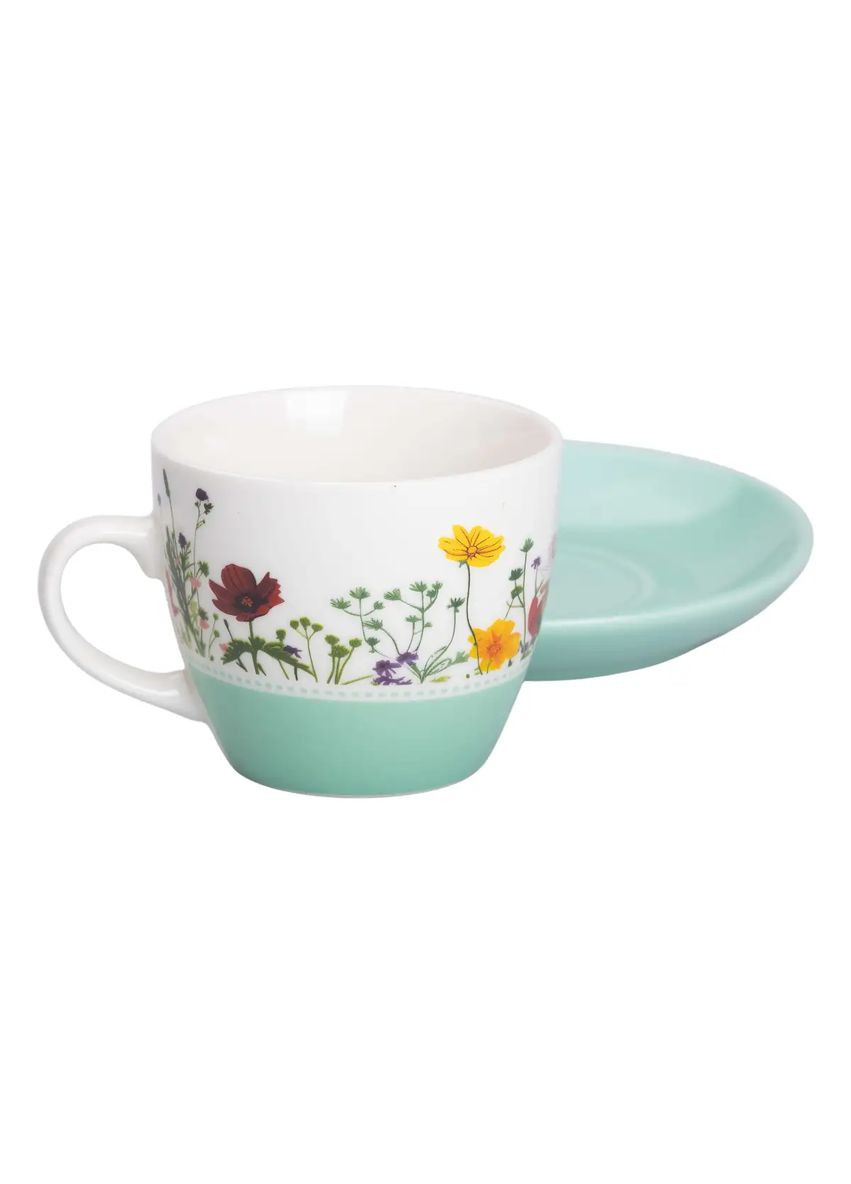 Чашечка с блюдцем керамическая 250 мл с цветочным принтом, бирюзовый Ceramic (323160138)