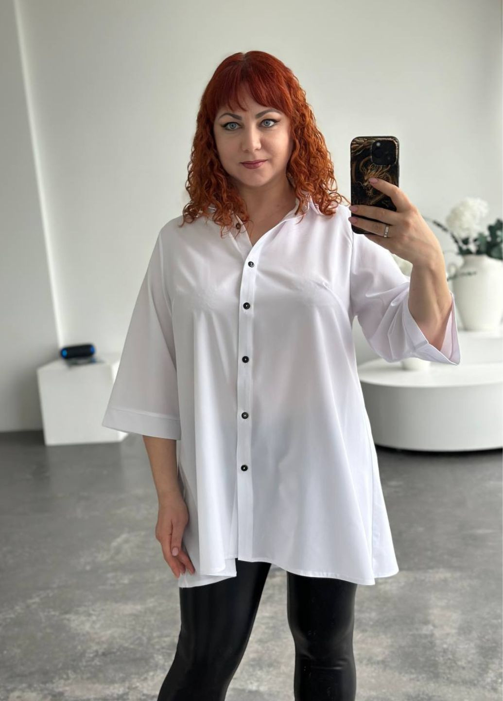 Белая повседневная блуза-туника из софта No Brand