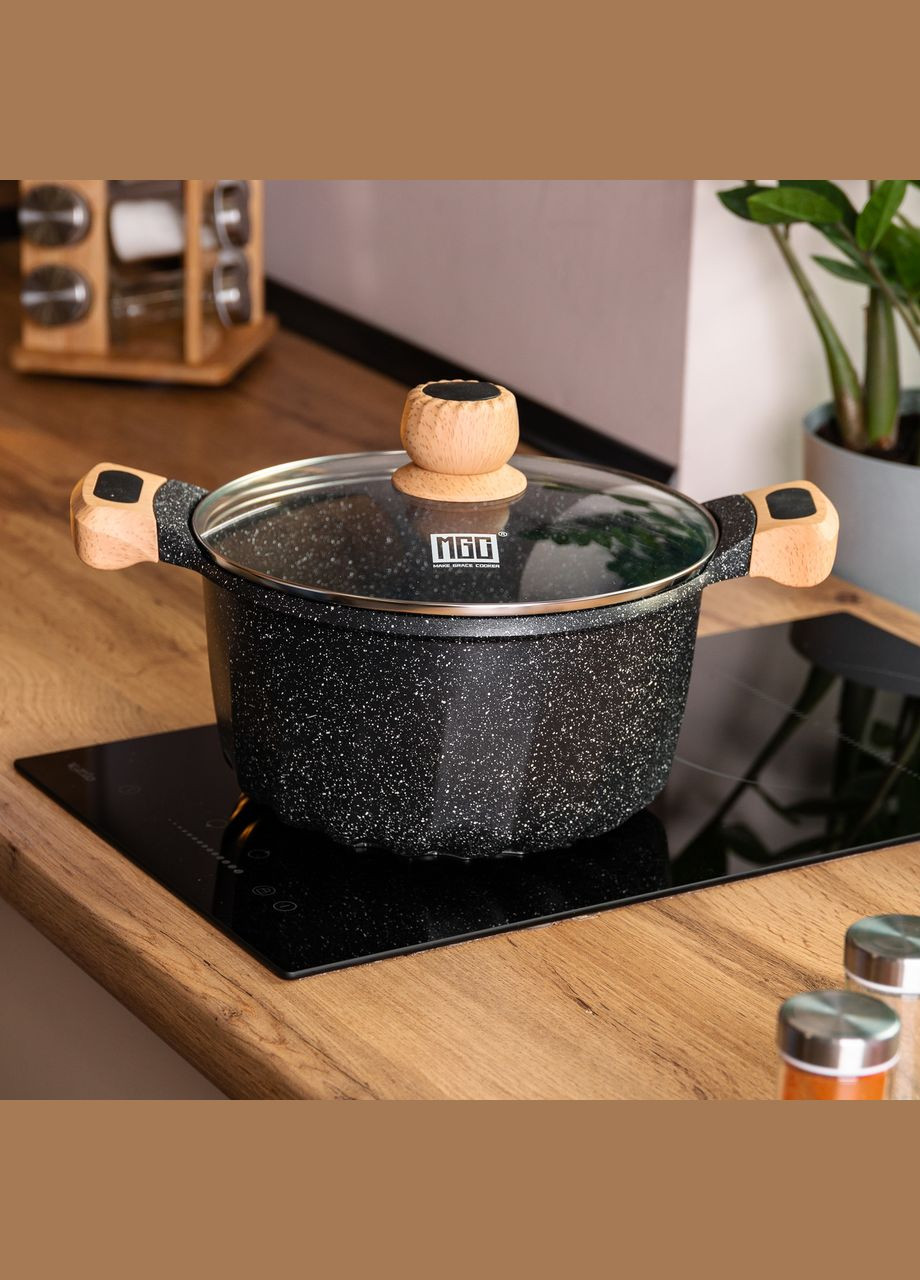 Каструля алюмінієва з антипригарним покриттям 8 л, чорний MGC (322771180)