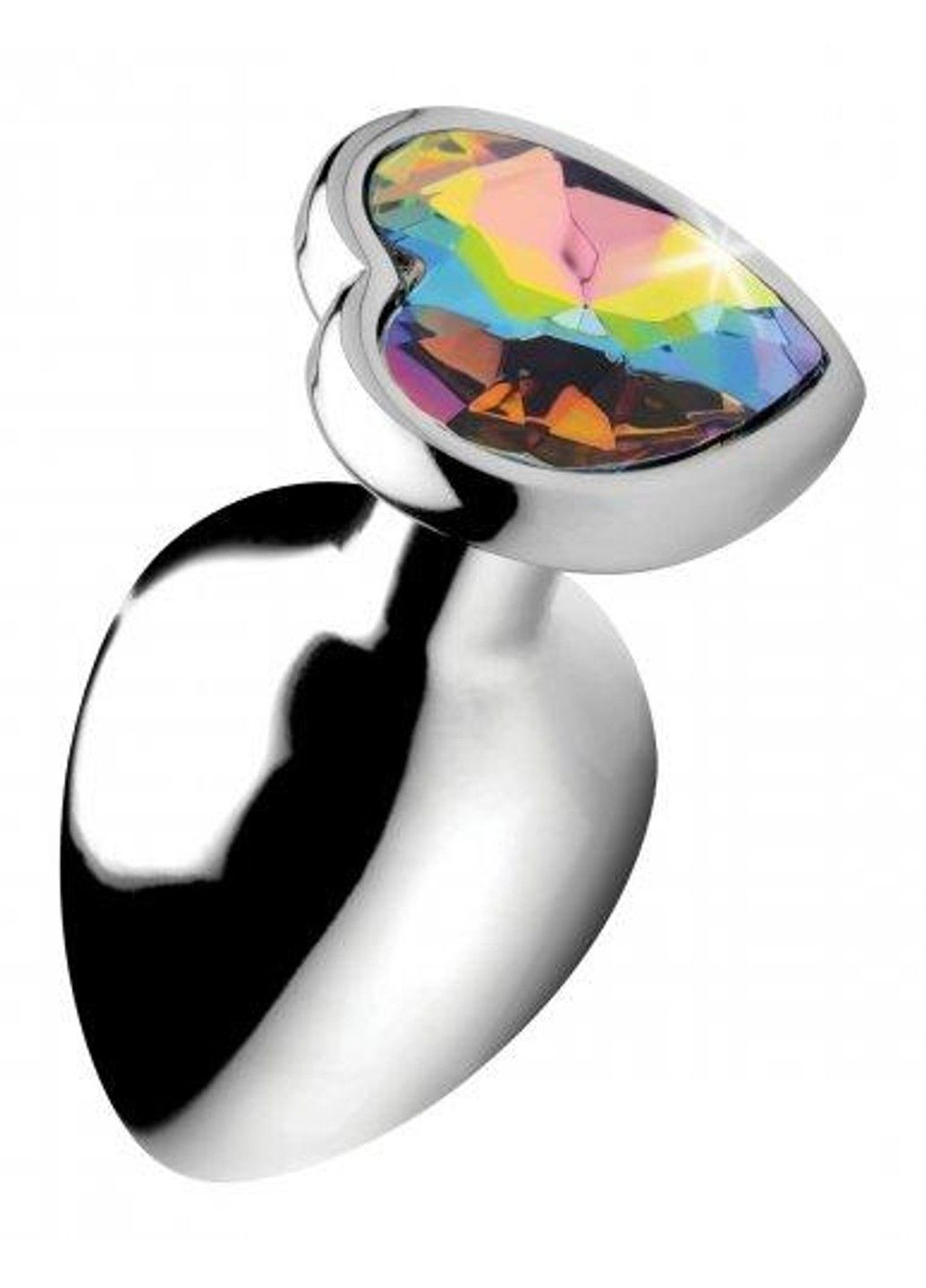 Анальная пробка, L, с радужным камнем в форме сердца, металлическая XR Brands (290851257)