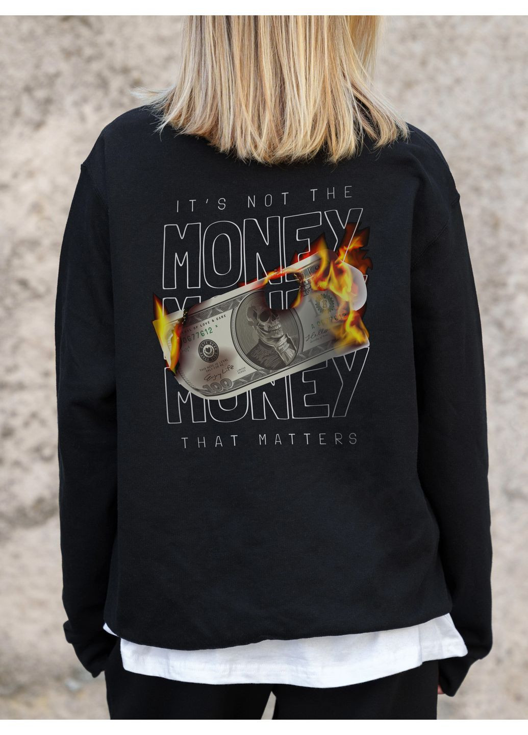 Черный женский утепленный оверсайз свитшот на флисе с принтом fire Without однотонный без декора (361680387)