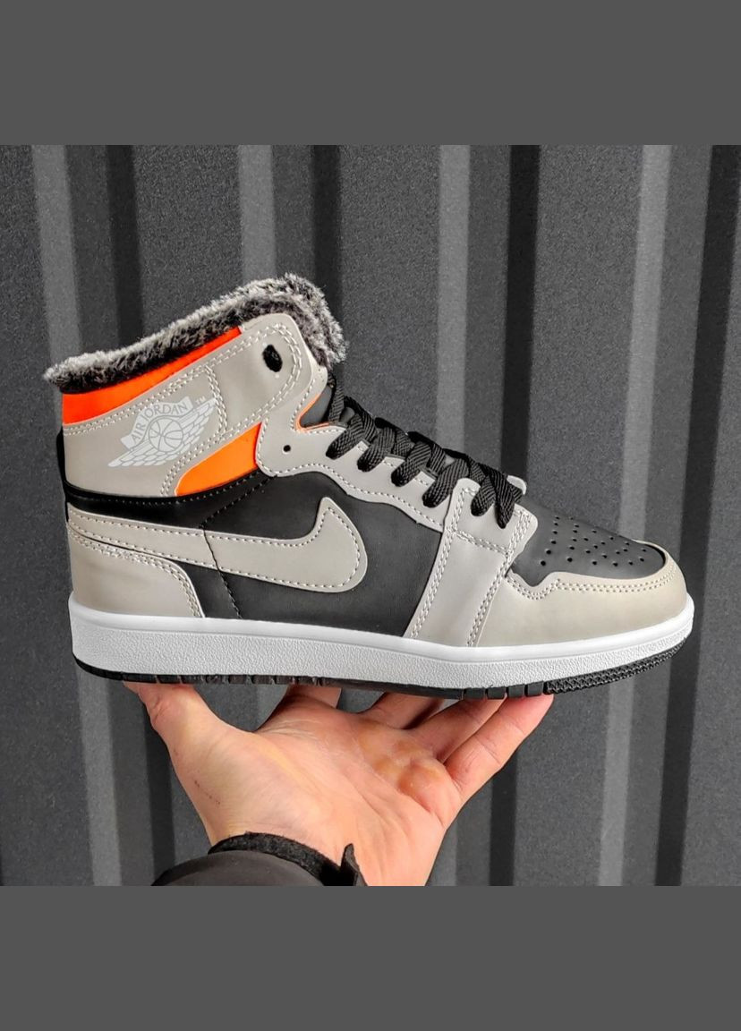 Сірі Зимовий кросівки зимові чоловічі nike air jordan 1 high winter gray fur | найк аір джордан 1 високі сірі з хутром No Brand