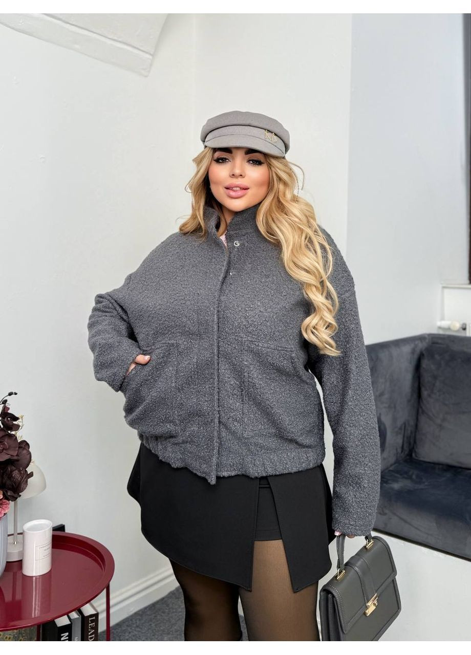 Бомбер барашек букле на кнопках с карманами Україна (365410186)