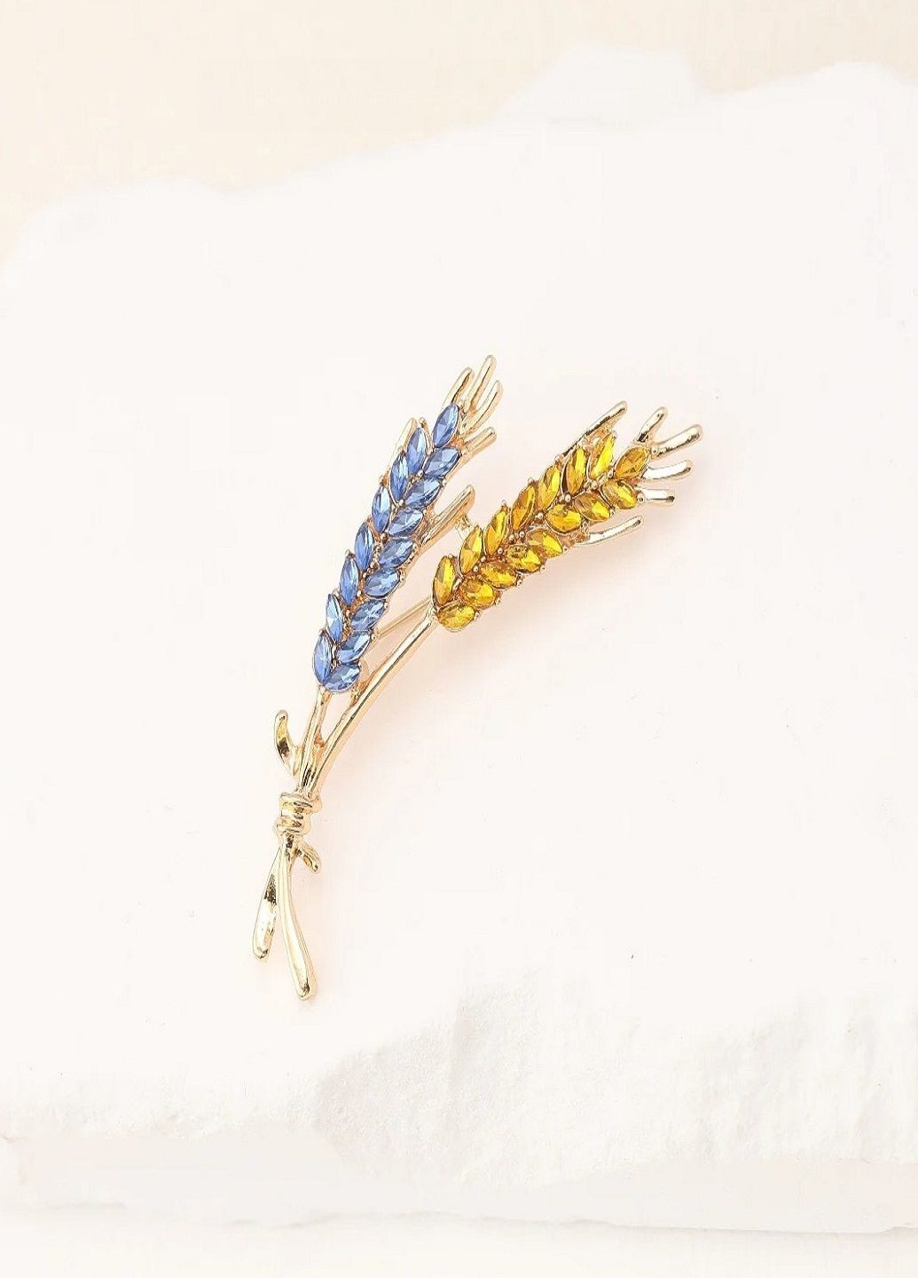 Золотистая патриотическая двойная брошь Колосья пшеницы символ Украины желто голубая Fashion Jewelry (292144495)
