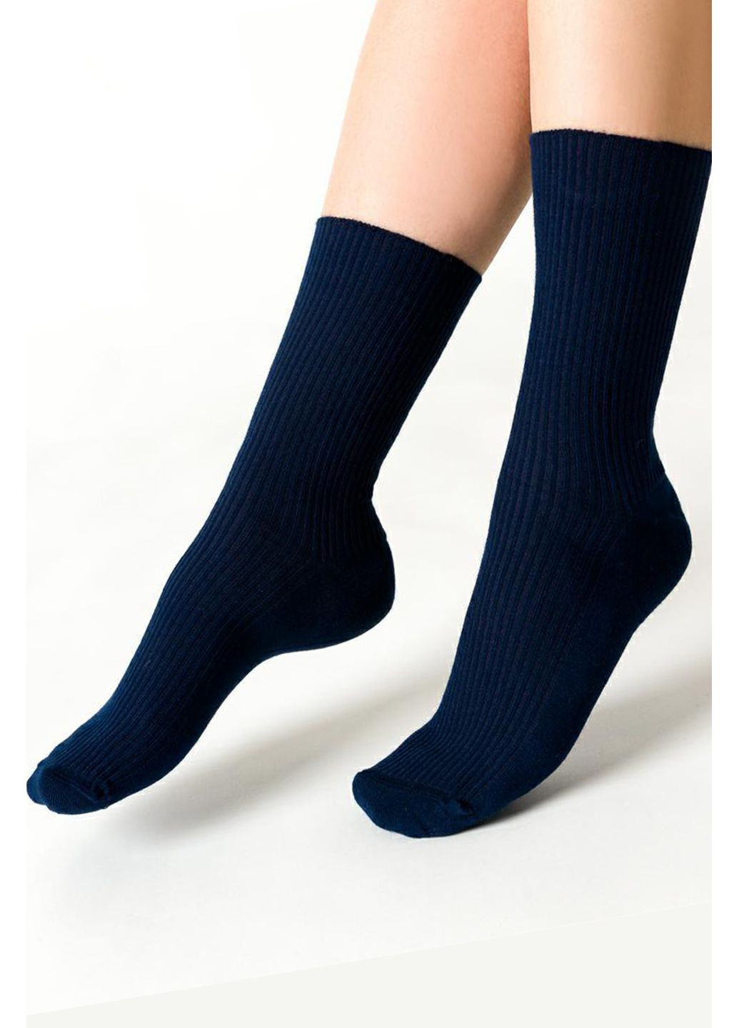 Темно-сині шкарпетки в рубчик бавовняні з послабленою резинкою 062 Steven (349500527)