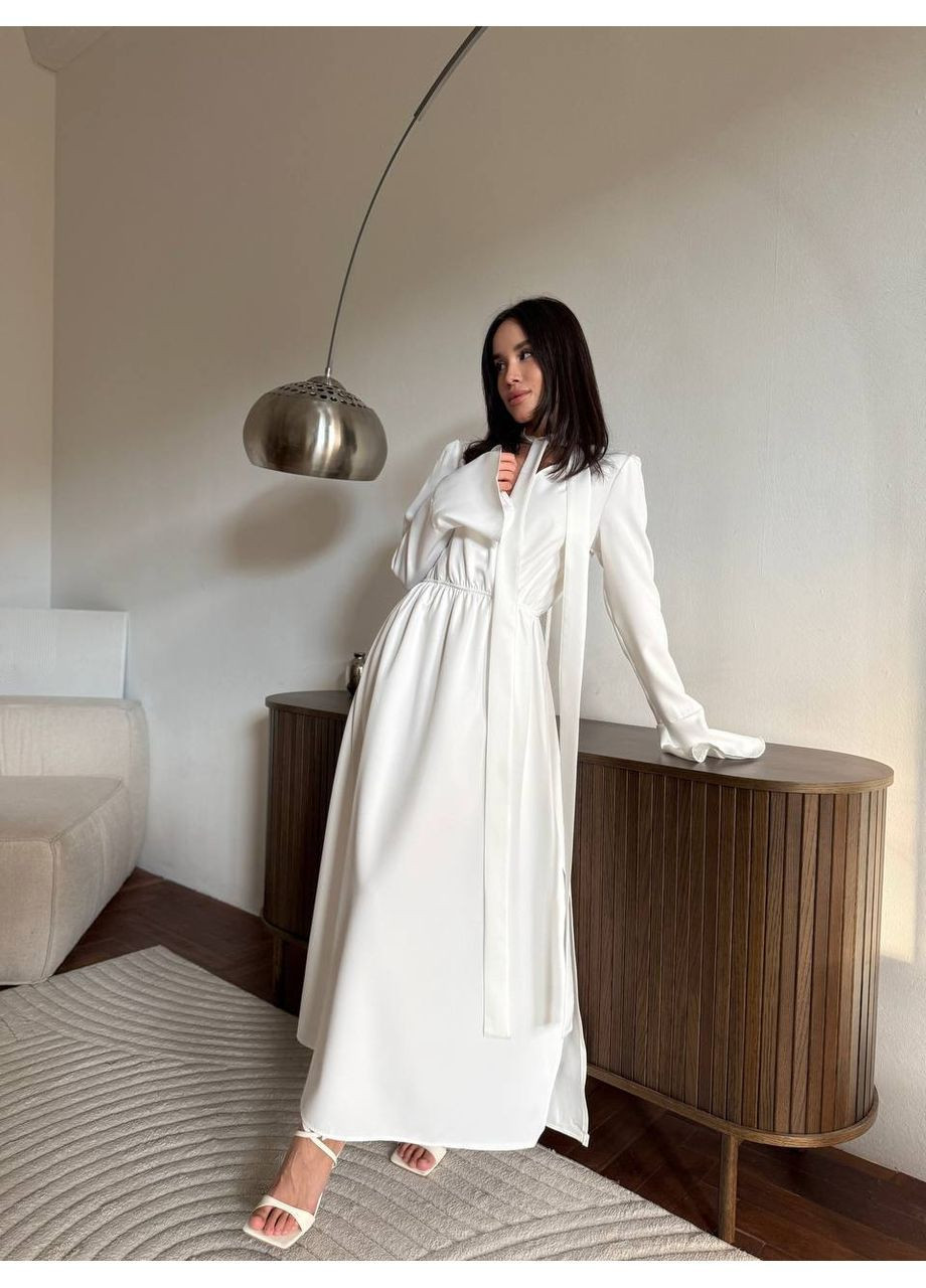 Молочное праздничный, вечернее женское платье меди с акцентом на талии MonCher