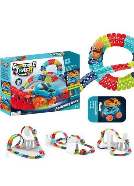 Автомобільна гоночна траса з машинкою Гнучкий гоночний трек з машинками Cheangeble Track 138 pcs HandyHeat (363834171)