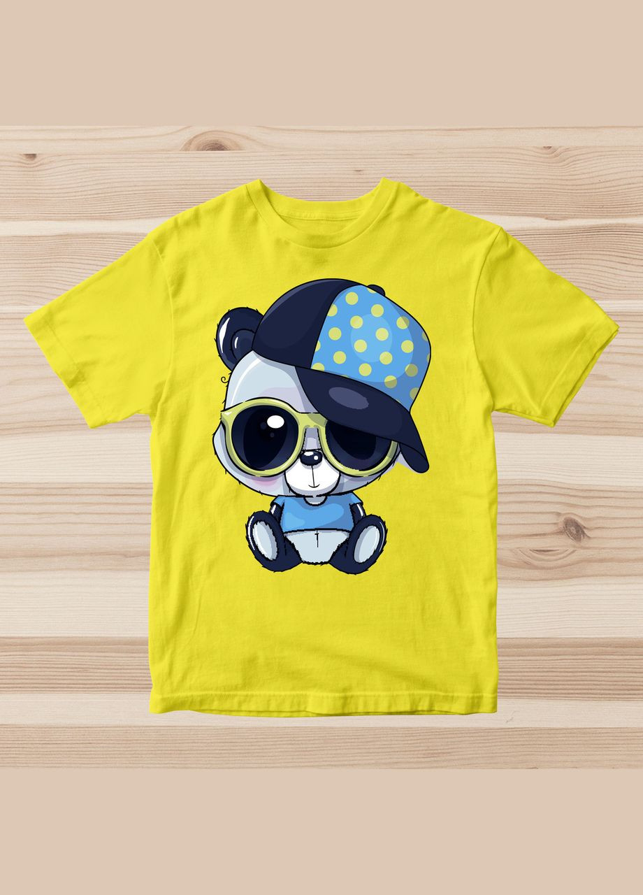 Футболка желтая с принтом "Панда бейсболка сине-голубая и солнечные очки в желтой оправе" Кавун футболка (316346203)