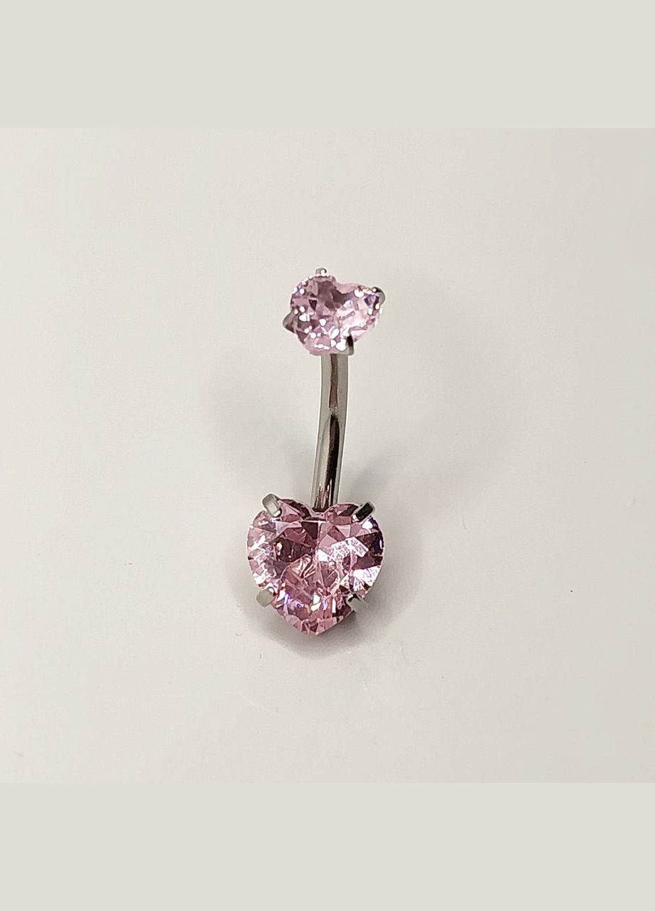 Сережка для пірсингу пупка "Два сердечка рожевий сапфір" навела медична ювелірна сталь у коробочці Spikes (323168518)