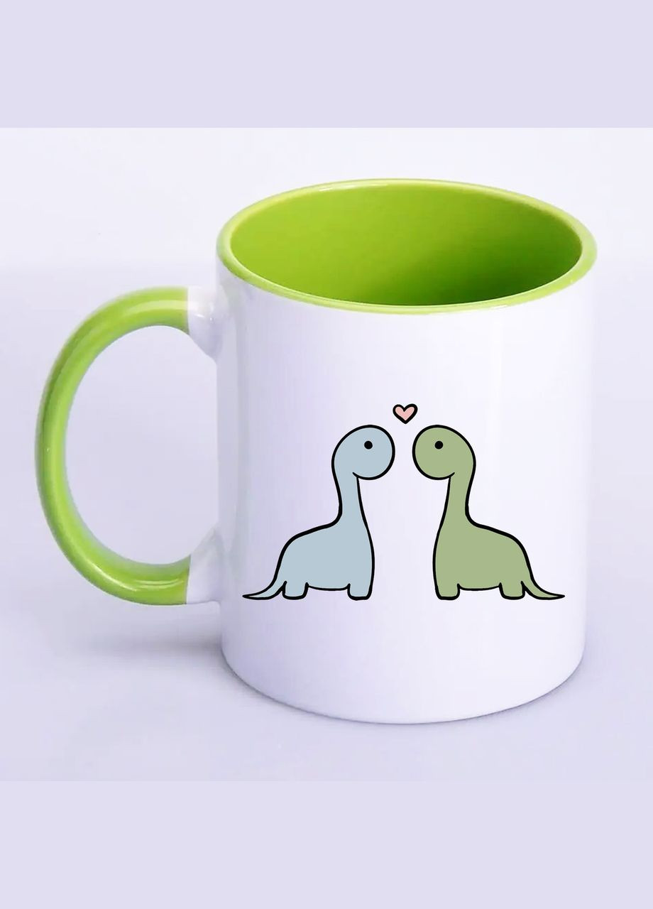 Чашка с печатью "Влюбленные динозаврики" 330мл (цвет салатовый) (22021) No Brand (316330544)