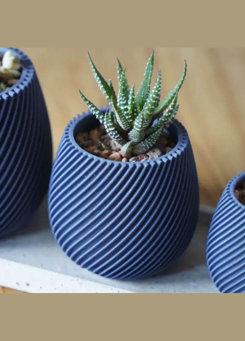 Квітковий горщик пластиковий для домашніх квітів і рослин настільний "Натуральна гармонія", блакитний, висота - 65мм UA3D (304997057)