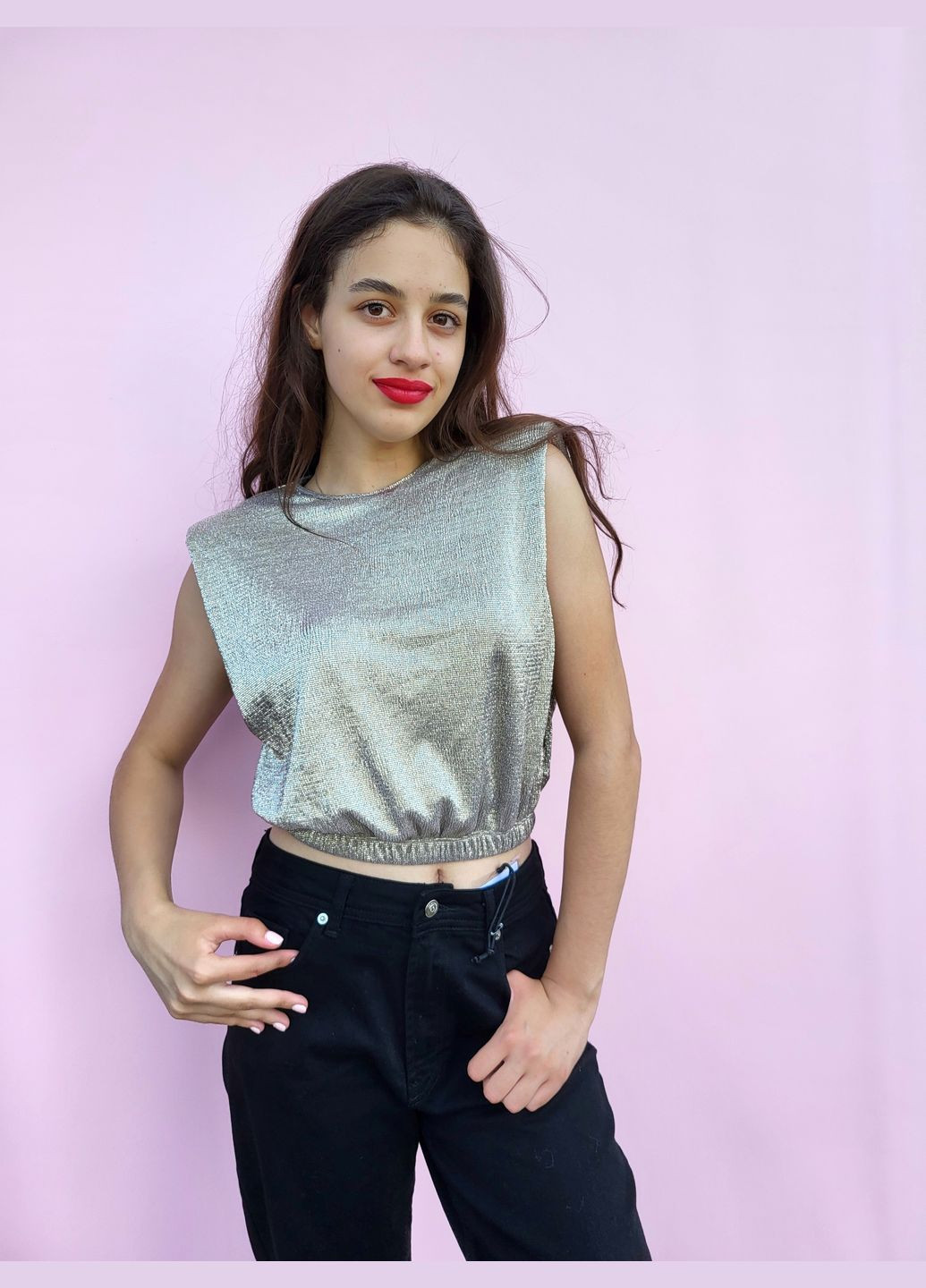 Топ жіночий блискучий на резинці внизу No Brand (298916123)