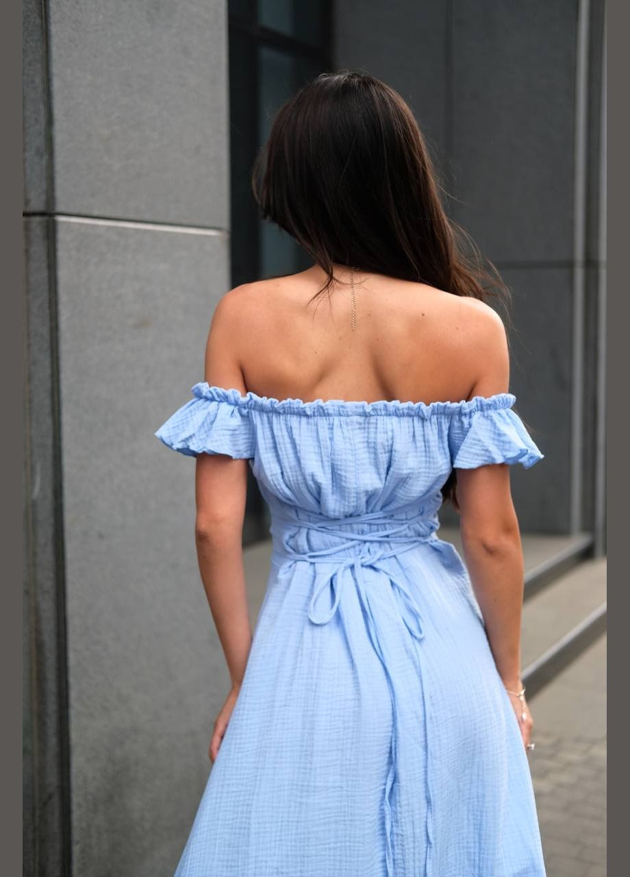 Блакитна натуральное муслиновое (100% хлопок) платье-трансфомер, плечи можно приподнять или опустить, талия регулируется шнуровкой No Brand