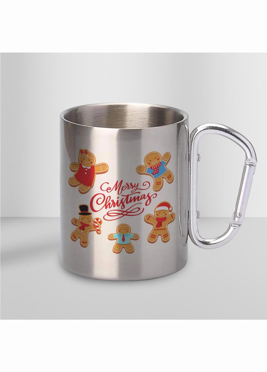 Кружка металлическая с карабином Merry Christmas 300 мл Серебряная No Brand (324263667)