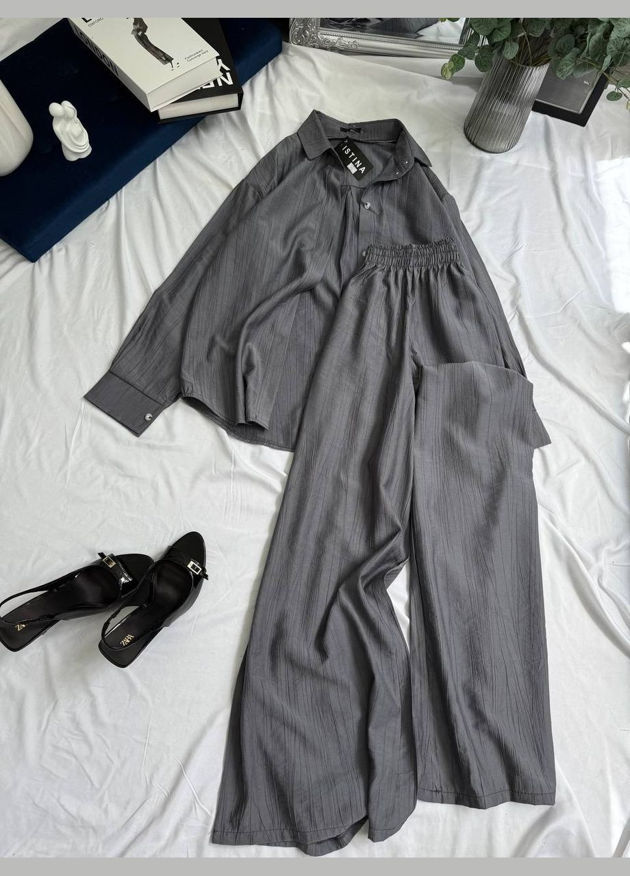 Костюм женский из жатки "Relax Fit" - рубашка + широкие брюки Vakko (336803713)