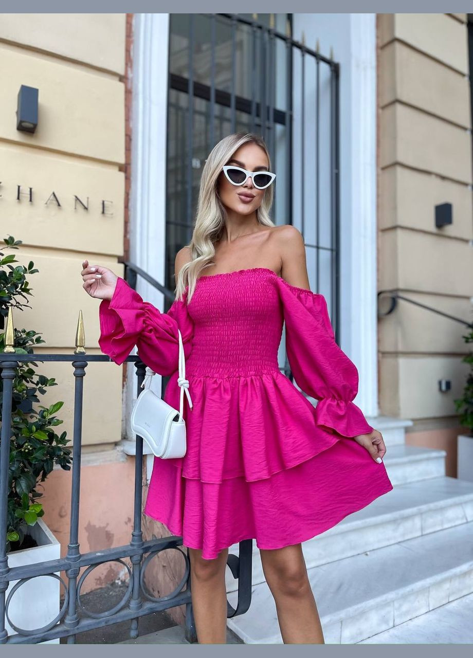 Малинова льняна сукня міні малинового кольору 31703 кльош No Brand однотонна