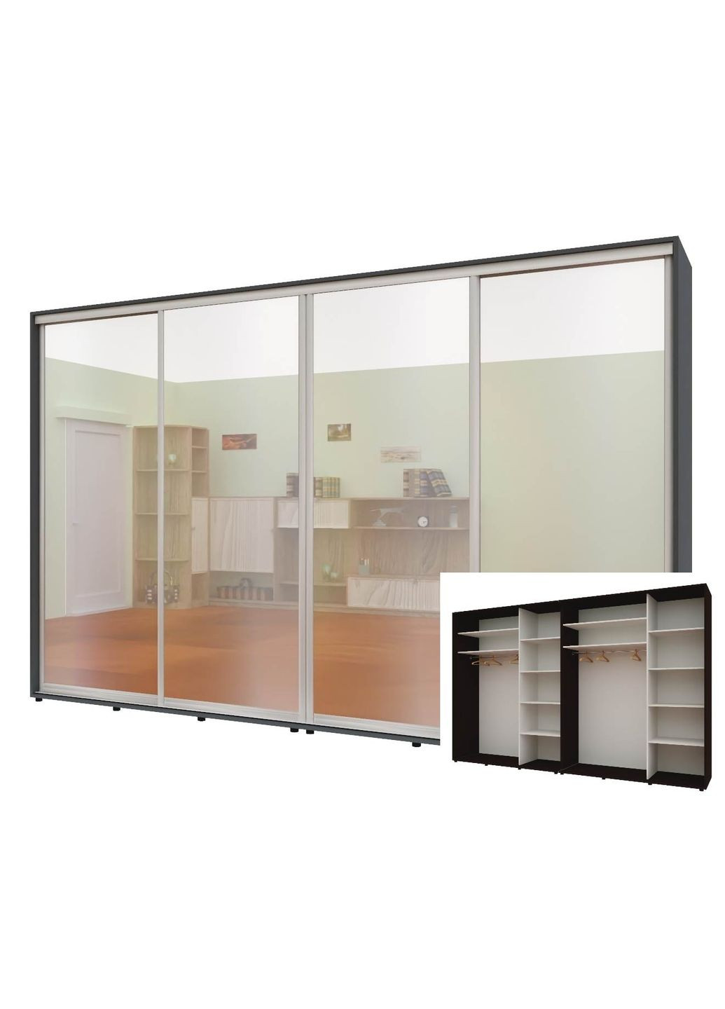 Шкаф-купе четырехдверный Комфорт Мебель 360*45*240 см Венге 4 двери Зеркало Стандарт Комфорт Меблі (360474454)