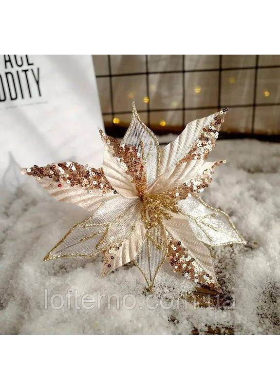 Рождественское украшение для ёлки, искусственный цветок 22 см Блёстки No Brand (370161580)