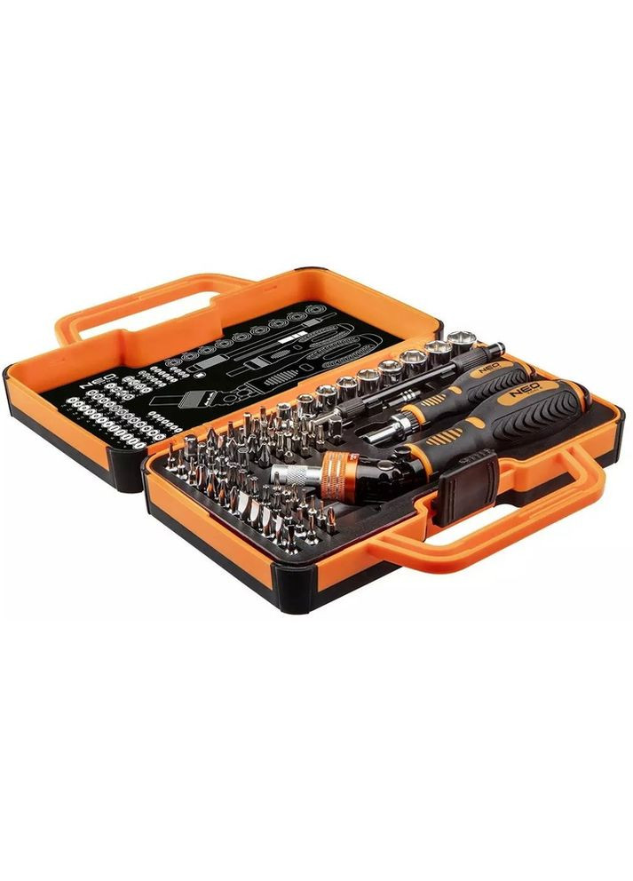 Набор бит с битодержателем, 1/4", 69шт, 55 бит, 9 торцевых головок (06-116) Neo Tools (363836994)