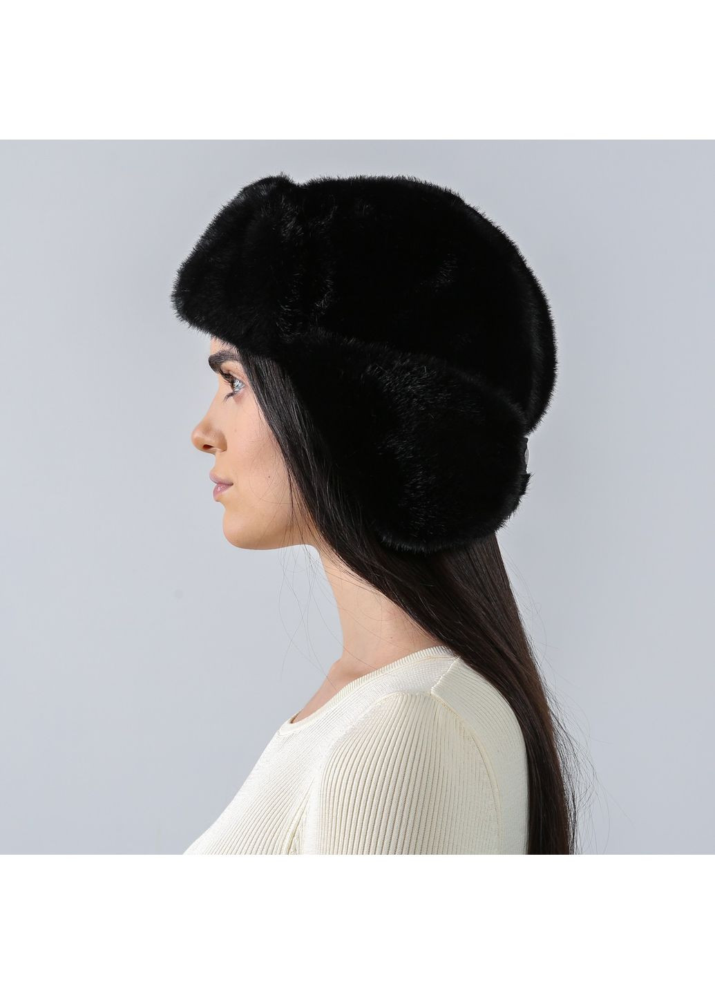 Шапка вушанка жіноча штучне хутро норка чорна УТУК LuckyLOOK 931-923 (367992065)