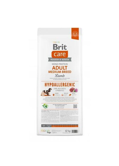 Сухой корм Care Dog Hypoallergenic Adult Medium Breed для собак средних пород, гипоаллергенный с ягненком, 12 кг Brit (362580105)