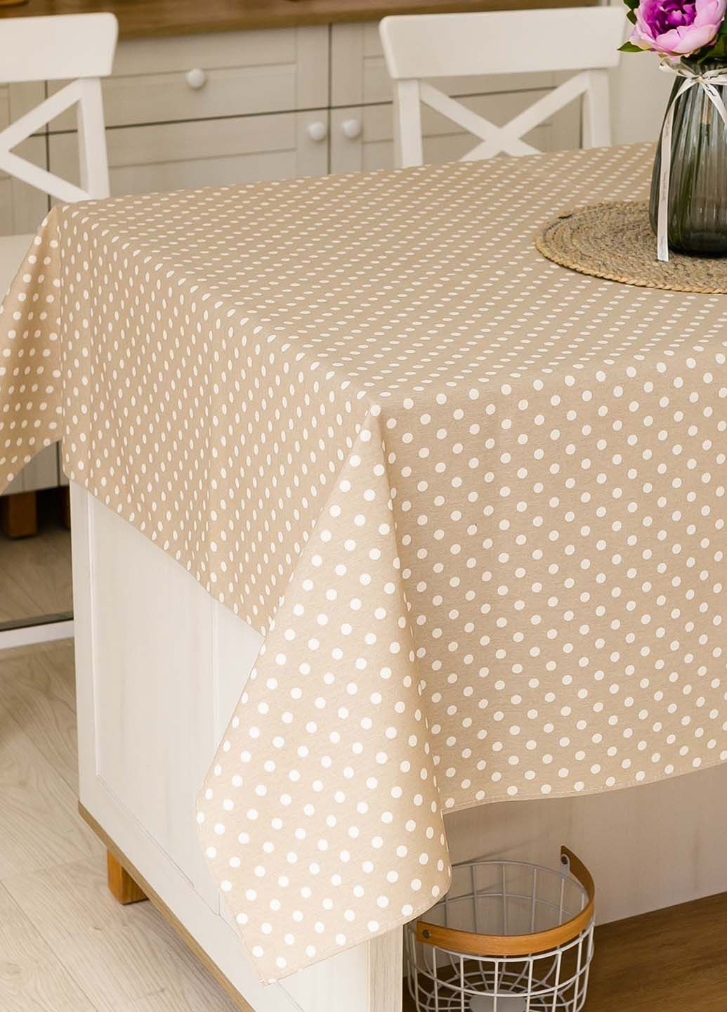 Скатерть с тефлоновым покрытием "Горошек бежевый" 2.4м х 1.5м + 8 салфеток Homedec - (321982169)