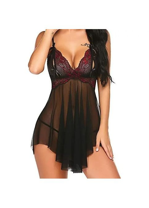 Пеньюар із м'яким мереживом розміру S-XL. Пеньюар із мереживом на бретелях із стрінгами China (360864041)