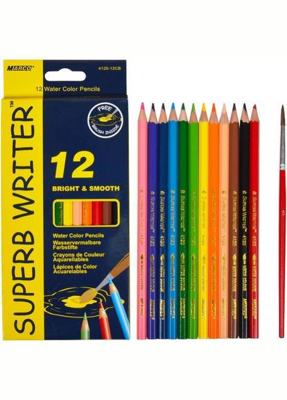 Олівці кольорові акварельні з пензлем, 12 цв. (4120-12СВ) Marco (342417149)