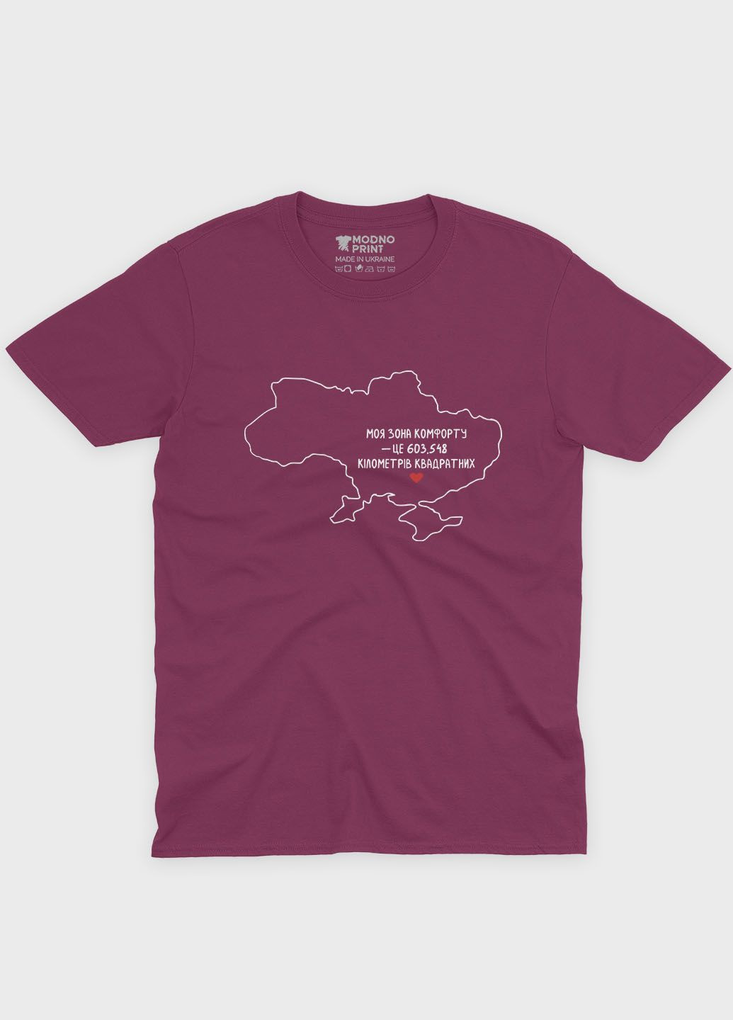 Бордова чоловіча футболка з патріотичним принтом мапа україни (ts001-3-bgr-005-1-071) Modno