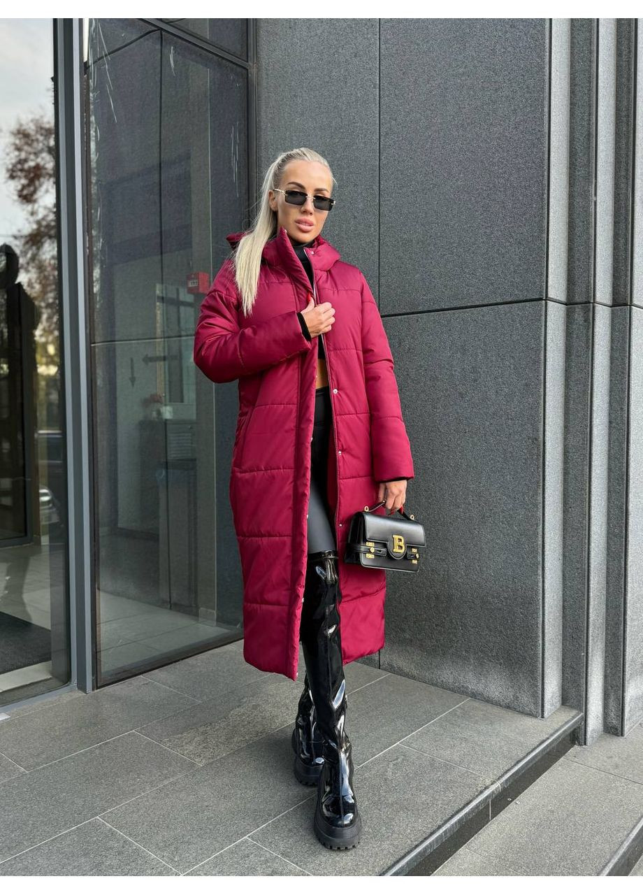 Бордовая зимняя женское зимнее пальто-пуховик бордового цвета 35213 Fashion