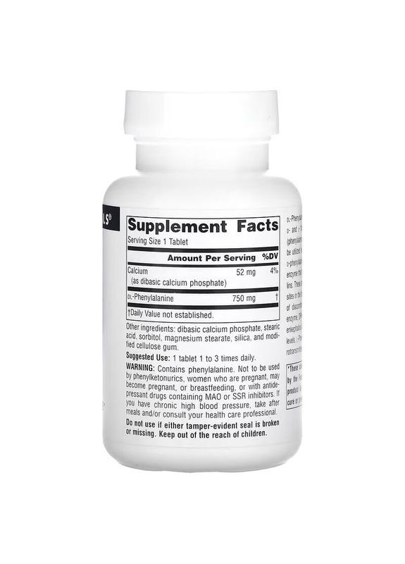 Амінокислота DLPA 750 mg, 60 таблеток Source Naturals (322292866)