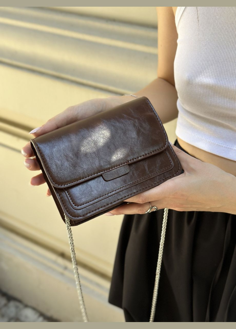 Женская темно коричневая классическая сумка 6004 кросс-боди через плечо на тонком ремешке No Brand (299279300)