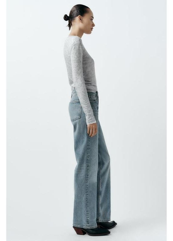 Джинсы wide leg средняя посадка широкие уровни прямые голубые Zara - (367983094)