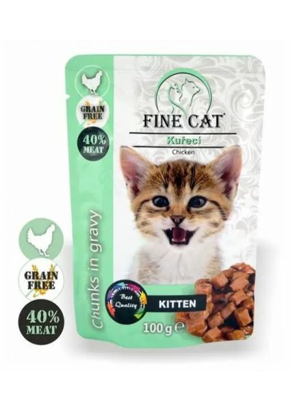 Консерва для кошенят 8004 Kitten Green Free зі шматочками курячого м'яса в соусі 100 г Fine Cat (271985285)