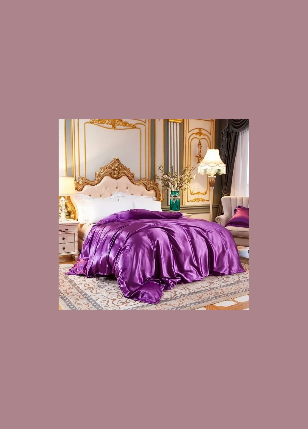 Атласное Бело-Фиолетовое полуторное постельное белье 145*210 Moka textile (308071725)