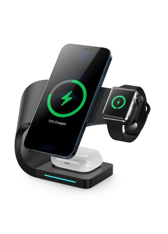 Бездротова зарядка Qi 4 в 1 LFX-178 Wireless 15W I Док-станція для iPhone + iWatch + Airpods Black VHG (334305017)