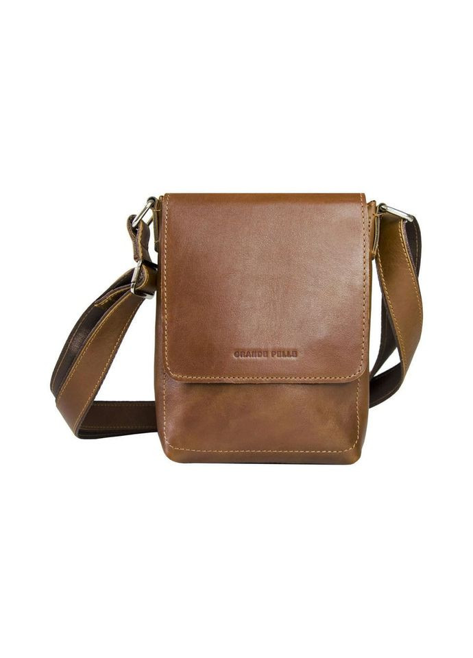 Мужская кожаная сумка через плечо вместительный мессенджер из натуральной кожи коньячная 23,5*16*5 см Grande Pelle (329150446)