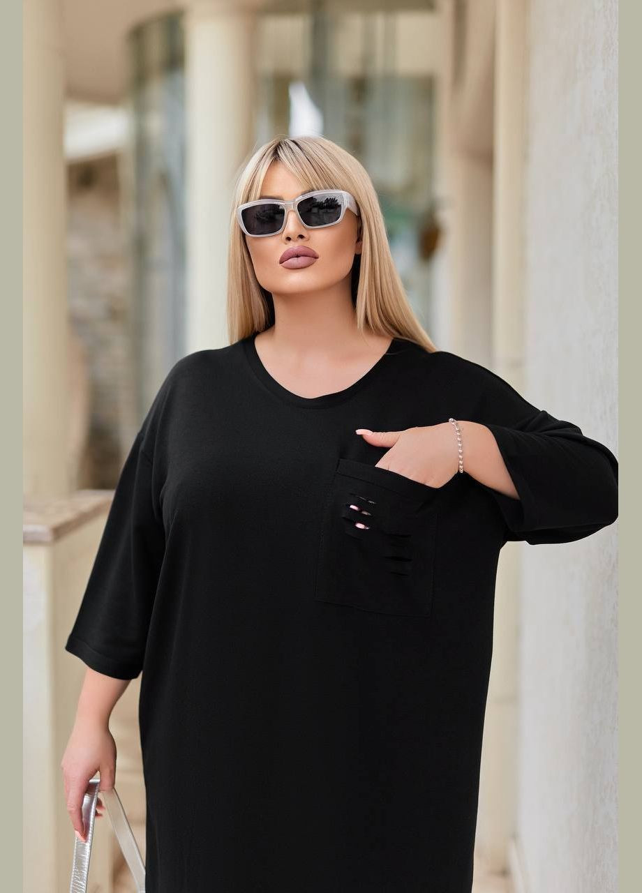 Черное платье оверсайз двунить с накатом на спинке No Brand