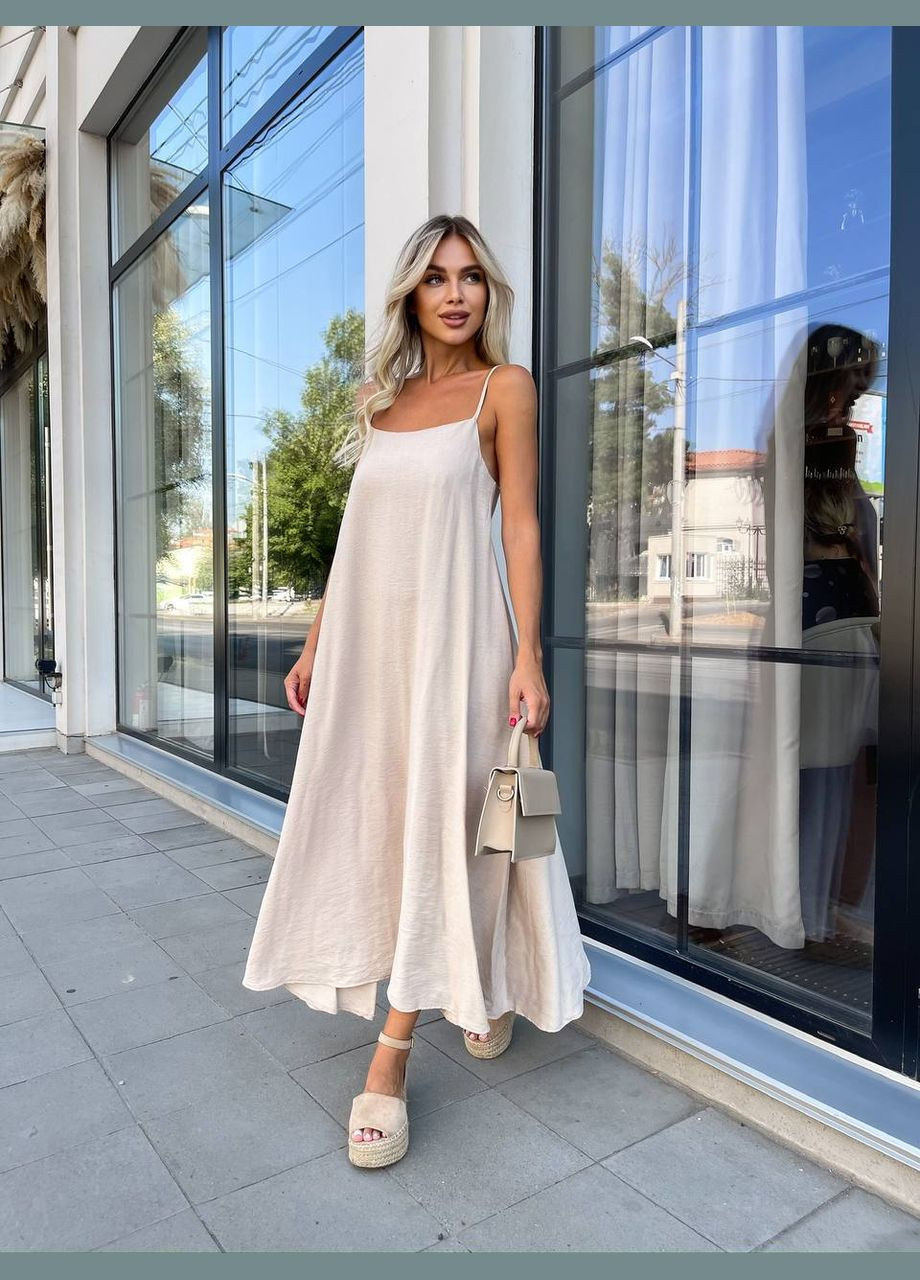 Летний женский модный женский летний сарафан из льна Україна однотонный