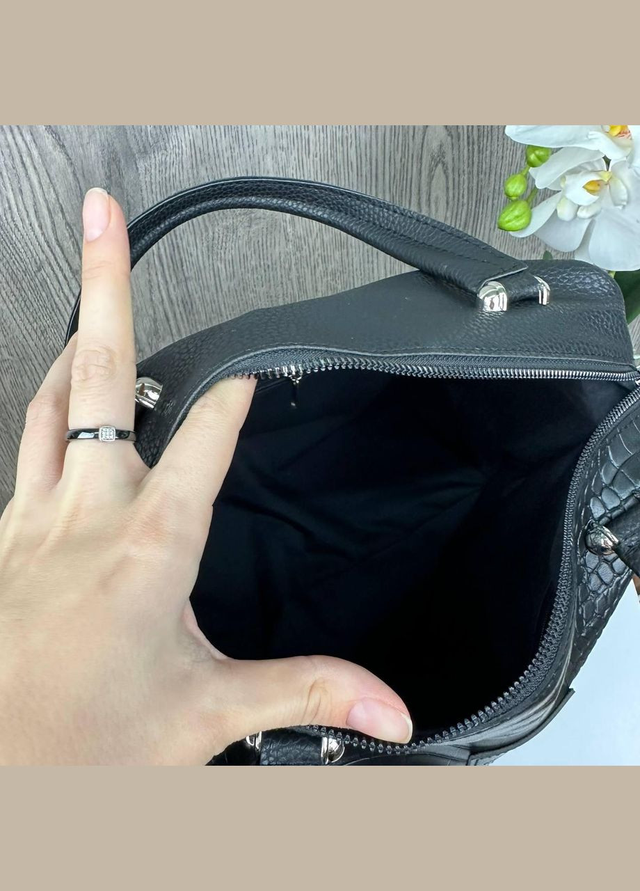 Жіноча міська сумка зміїна крокодил під рептилію Чорна матова No Brand (298996947)