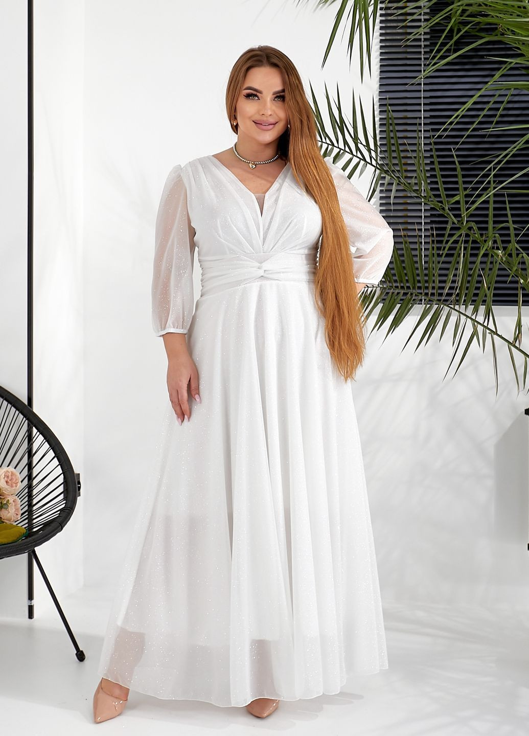 Молочное праздничный, коктейльное, вечернее вечернее платье с блестками клеш, колокол, в стиле ампир No Brand однотонное